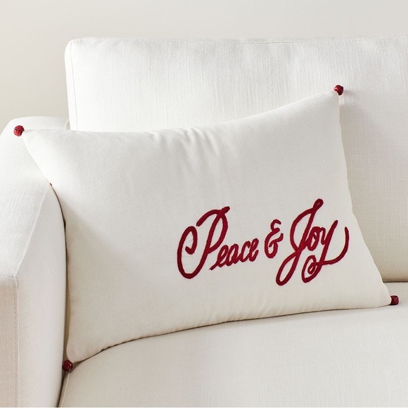 Pottery Barn Peace and Joy Velvet Lumbar Throw Pillow Cover with Bells